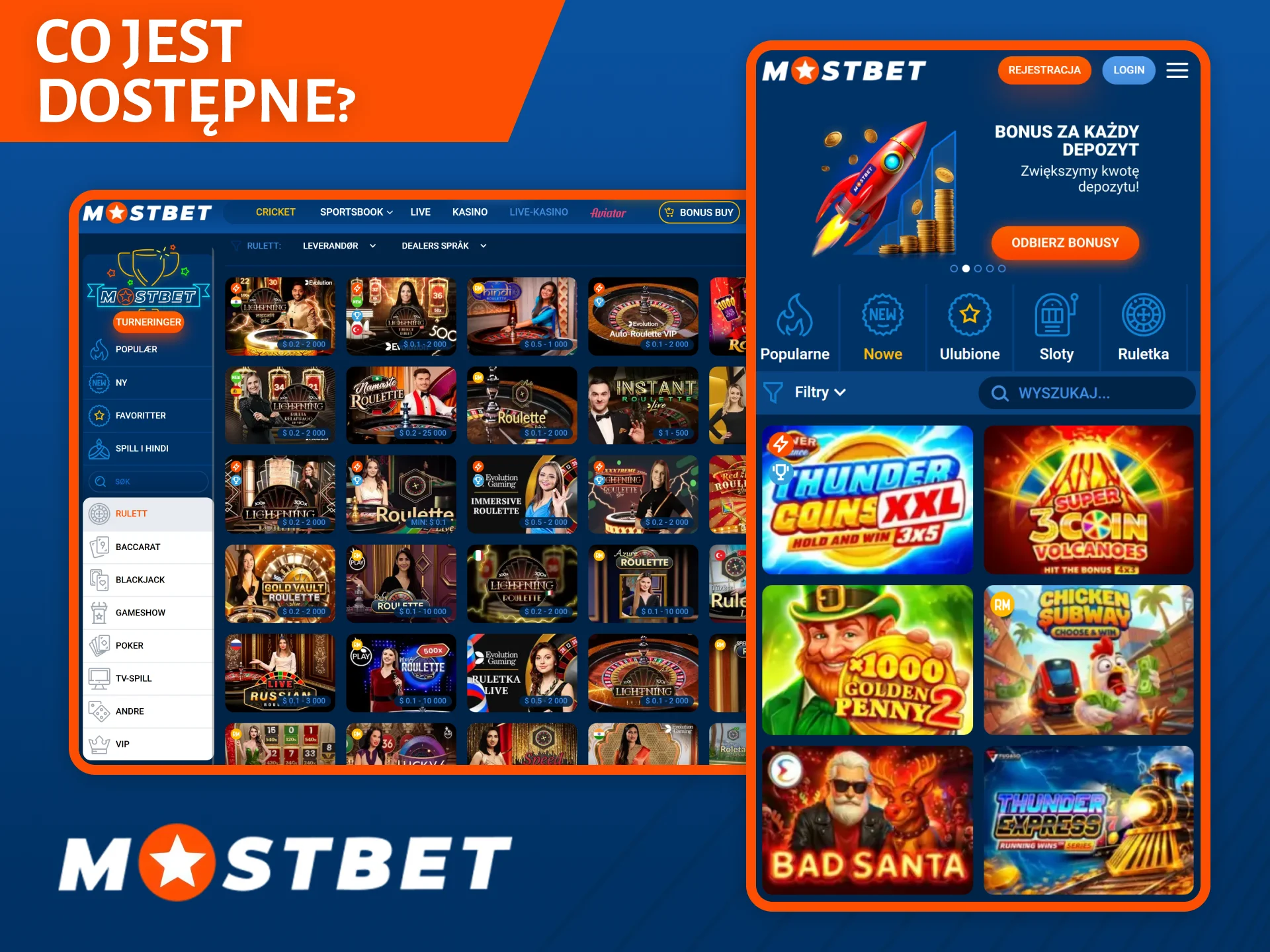 Wiele z Twoich ulubionych gier jest dostępnych na stronie internetowej i w aplikacji kasyna Mostbet.