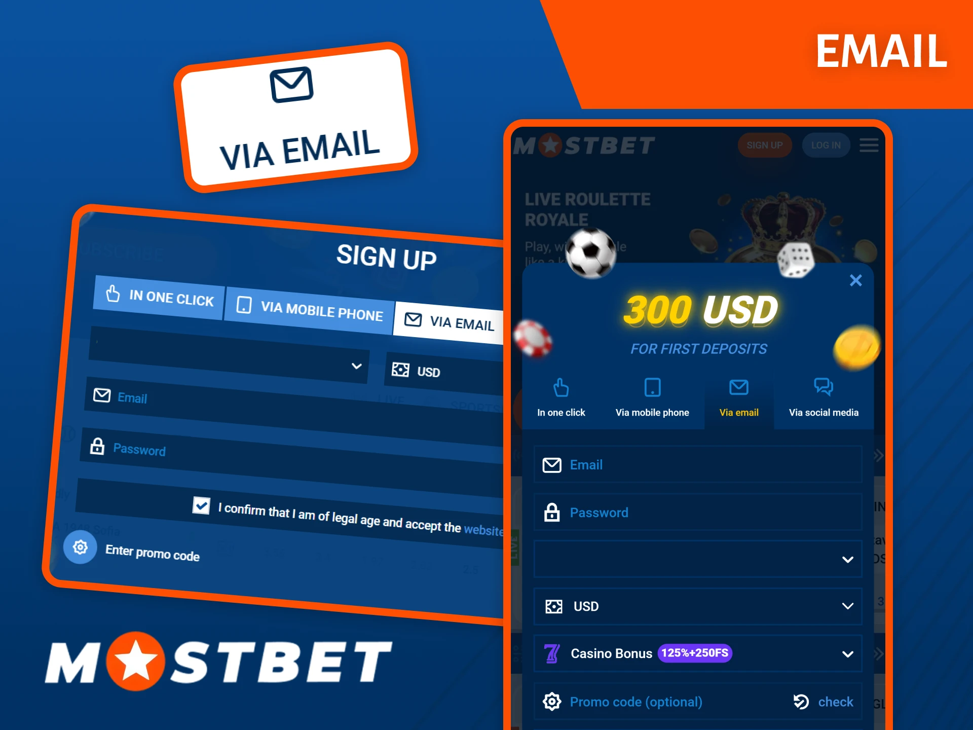 Complete your registration via email at Mostbet to access all features.