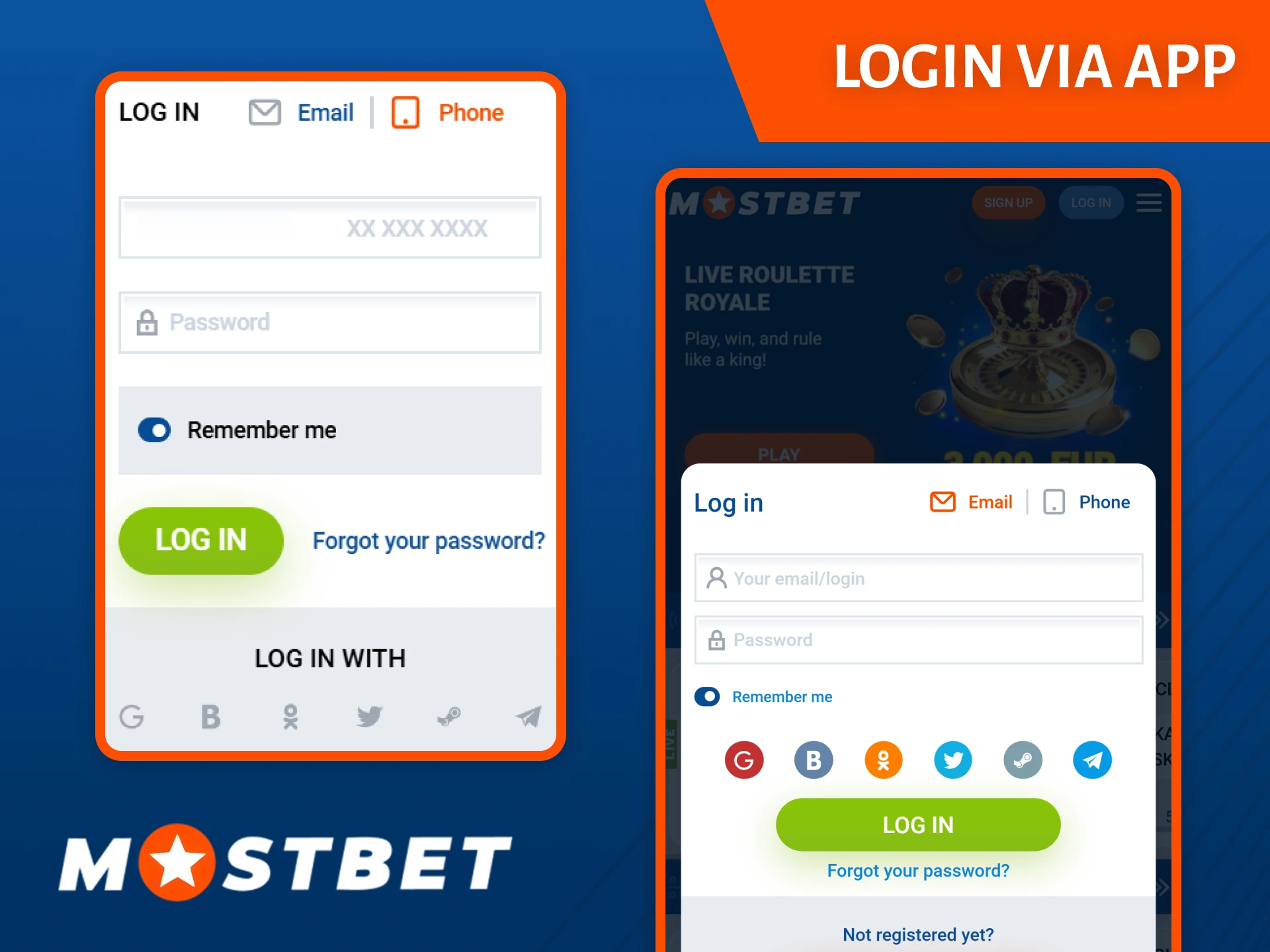 Perform your account login via app after finishing the Mostbet registration.