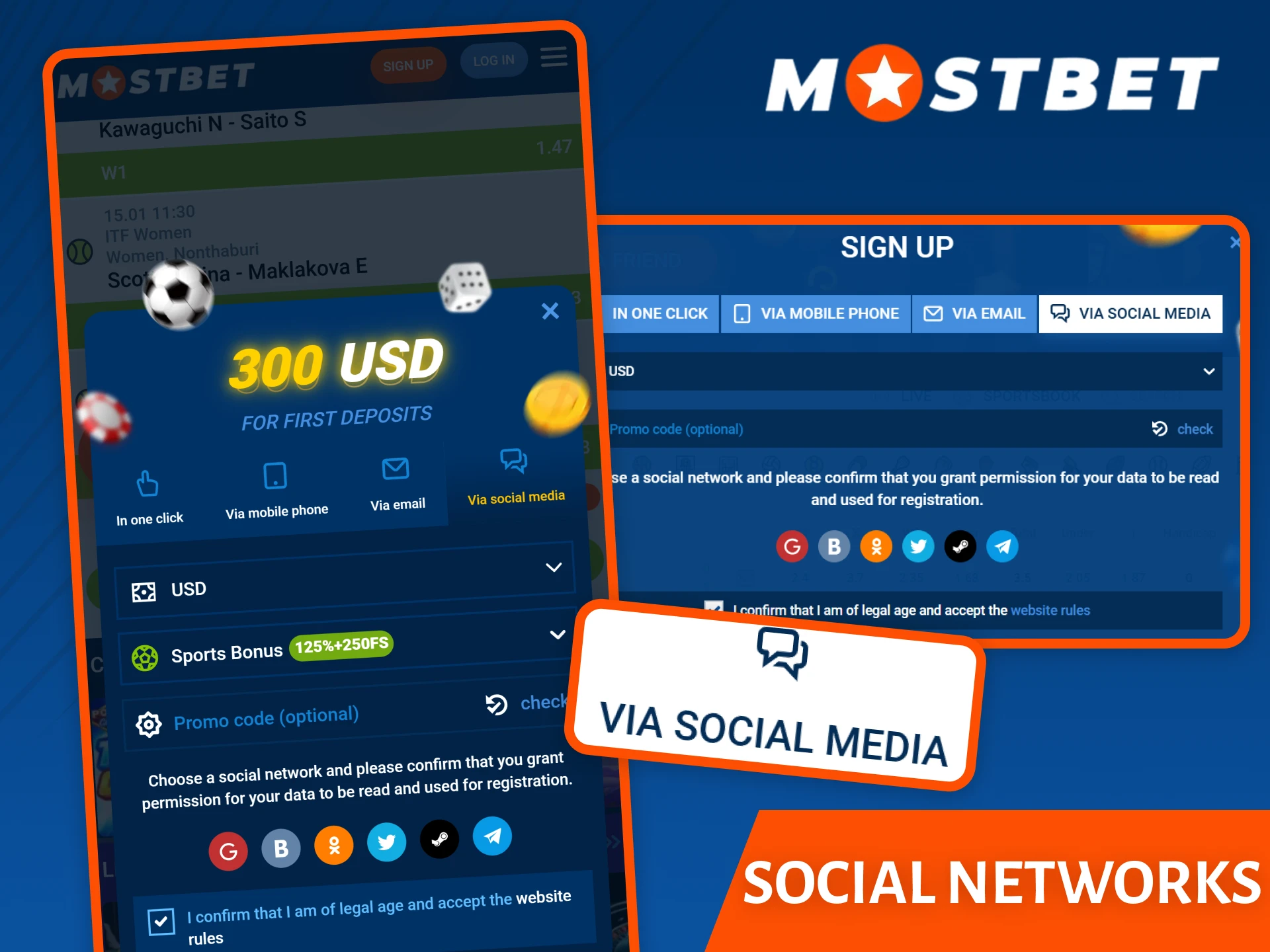 Use the fast registration via social networks on Mostbet to start.