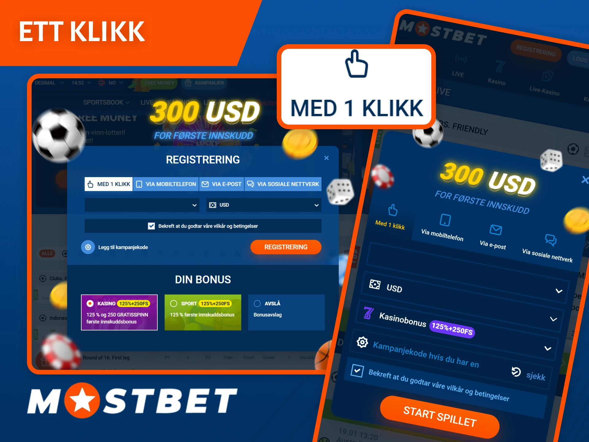 Velg den raskeste Ettklikks-registreringen på Mostbet for å begynne å spille umiddelbart.