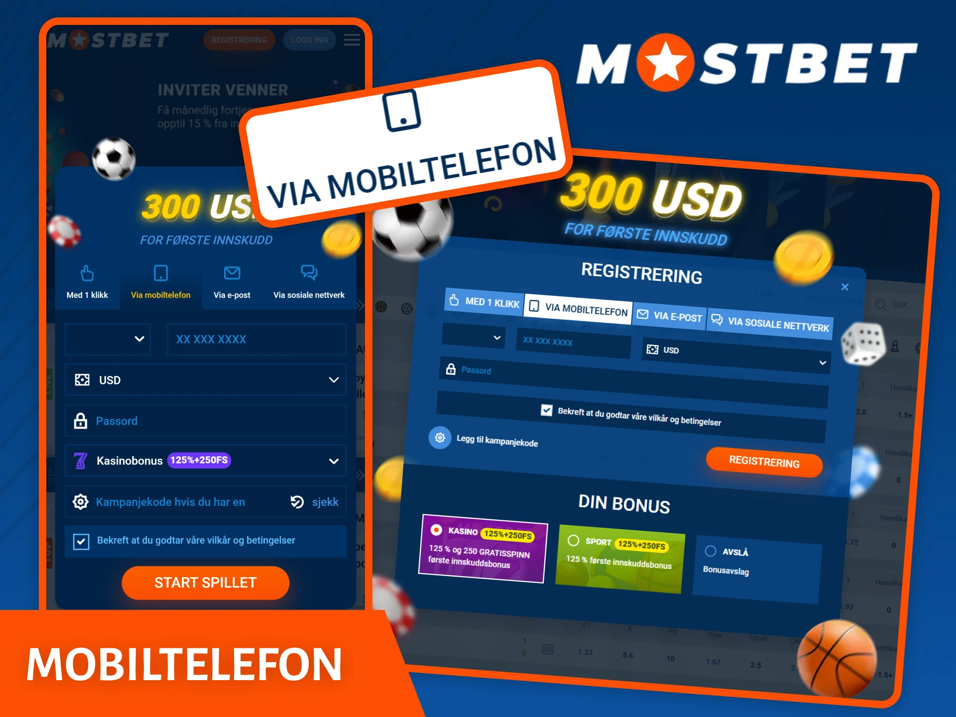 Prøv å registrere deg med mobilnummer på Mostbet for rask tilgang.
