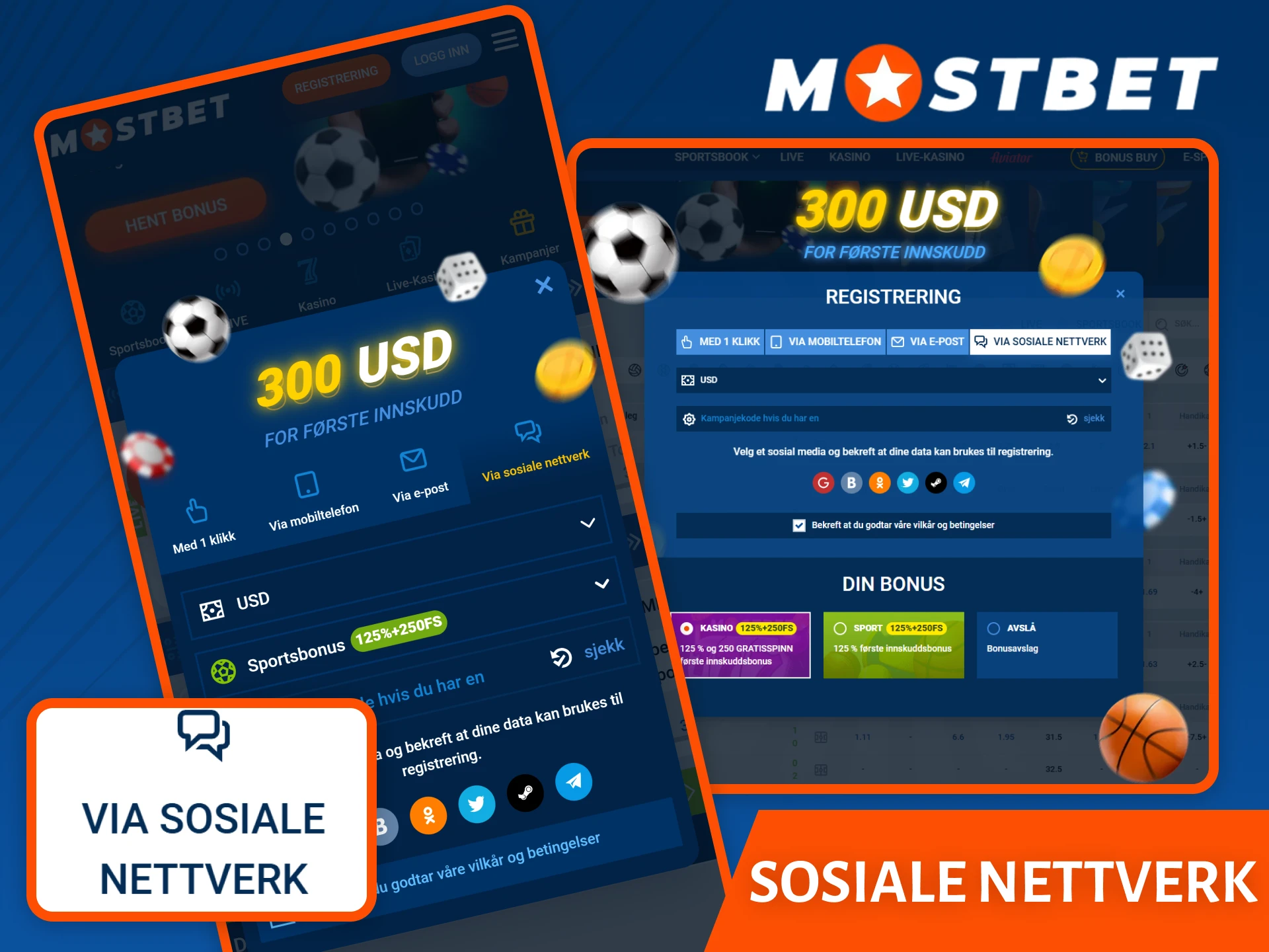 Bruk den raske registreringen via sosiale nettverk på Mostbet for å komme i gang.