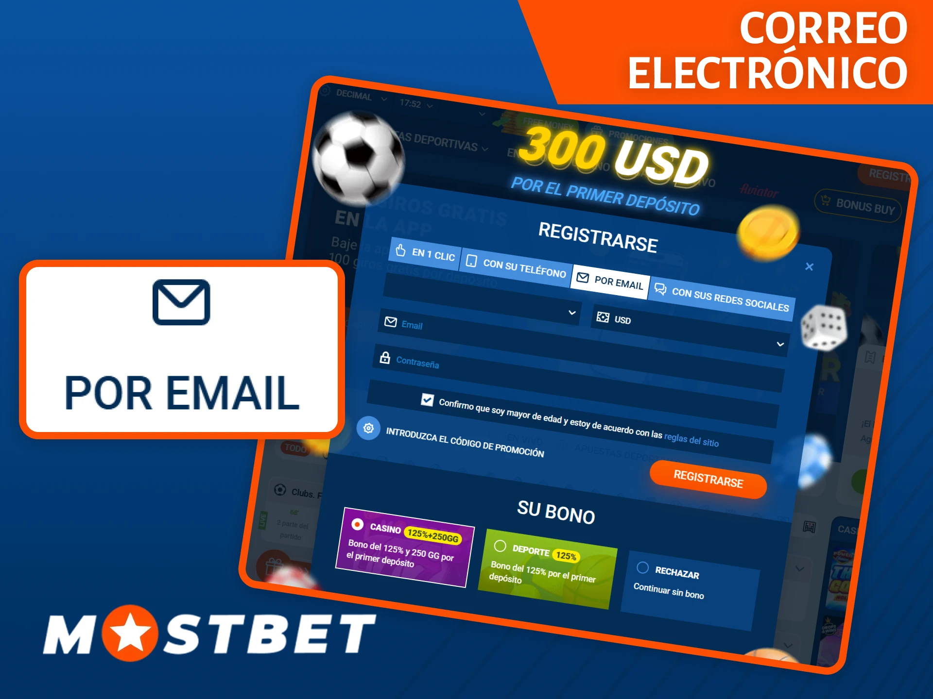 Completa tu registro por correo electrónico en Mostbet para acceder a todas las funciones.