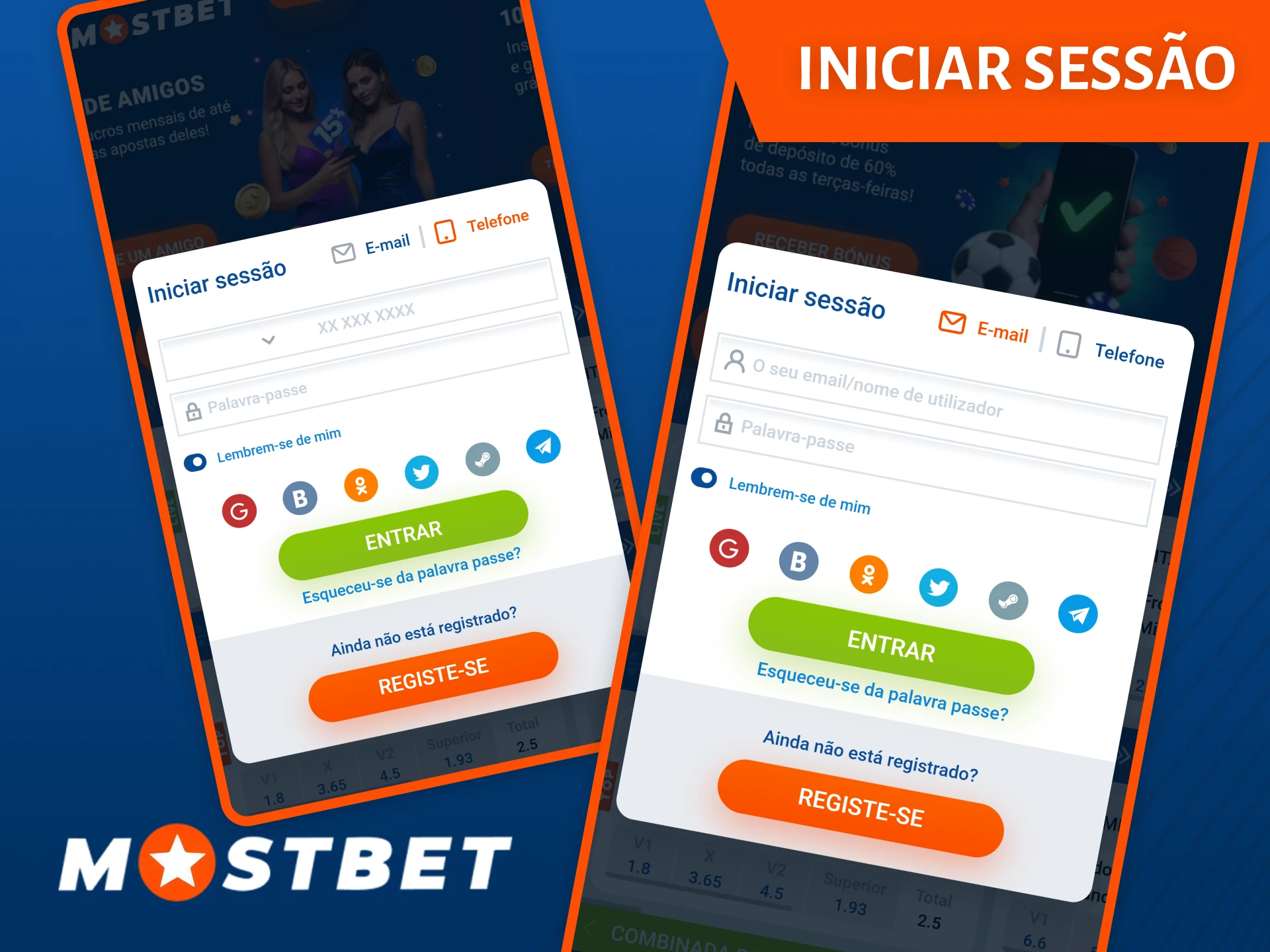 Inicie sessão na sua conta através da aplicação após terminar o registo na Mostbet.