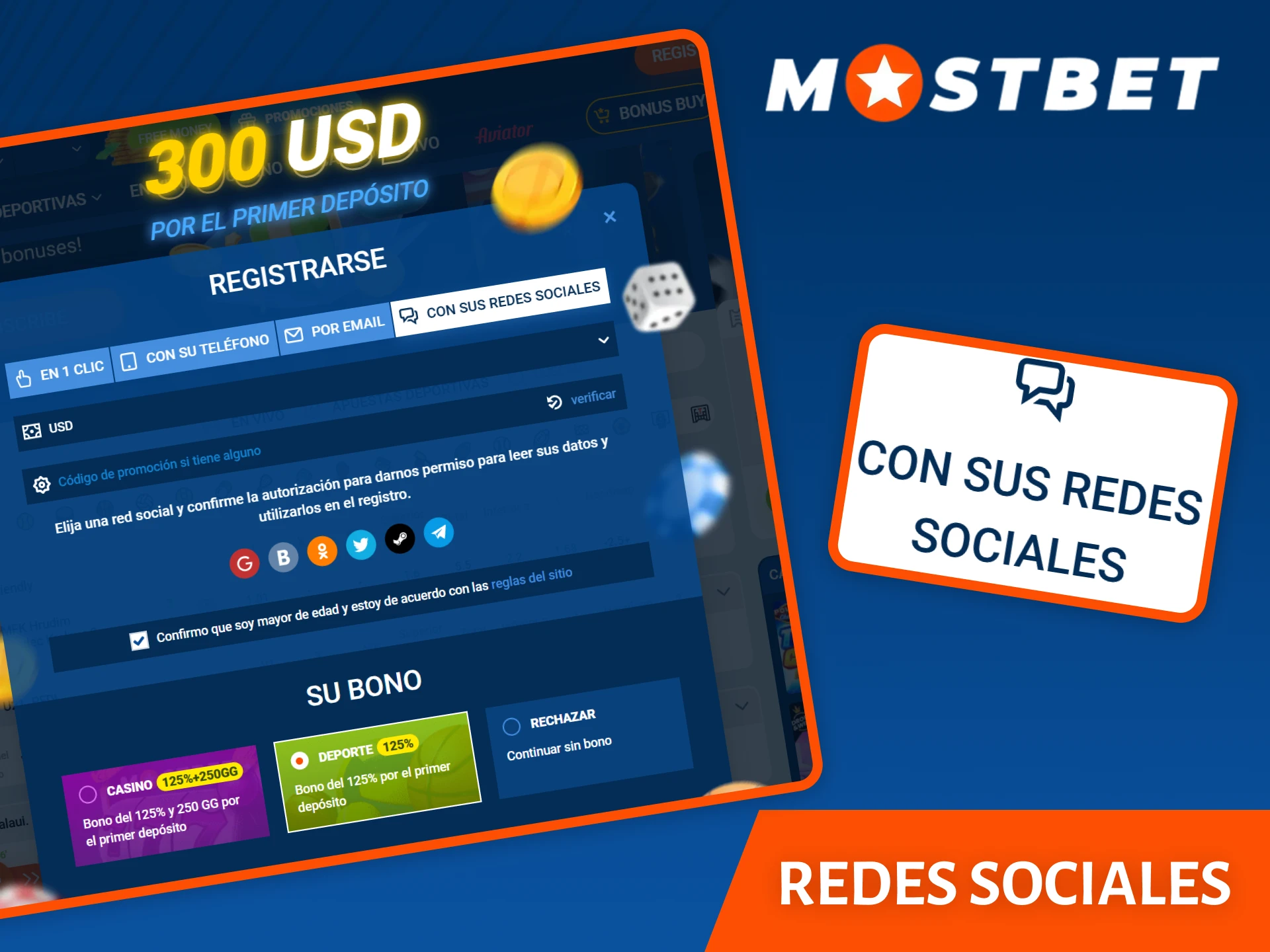 Utilize o registo rápido através das redes sociais na Mostbet para começar.