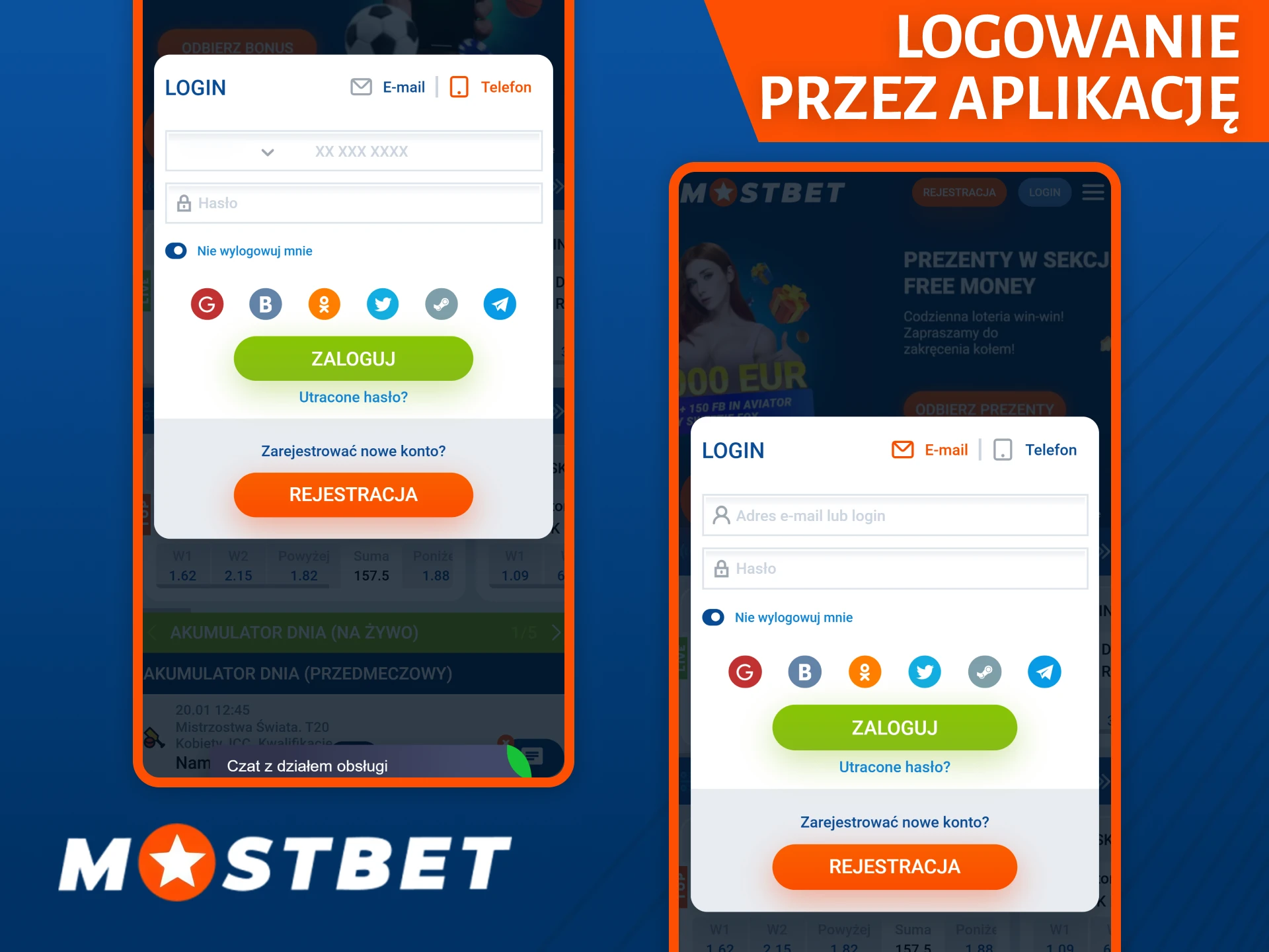 Zaloguj się na swoje konto przez aplikację po zakończeniu rejestracji w Mostbet.