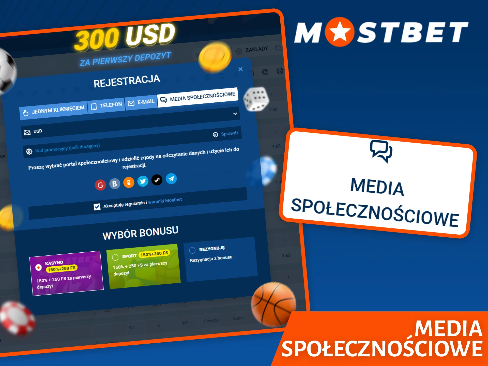 Skorzystaj z szybkiej rejestracji przez sieci społecznościowe na Mostbet, aby zacząć.