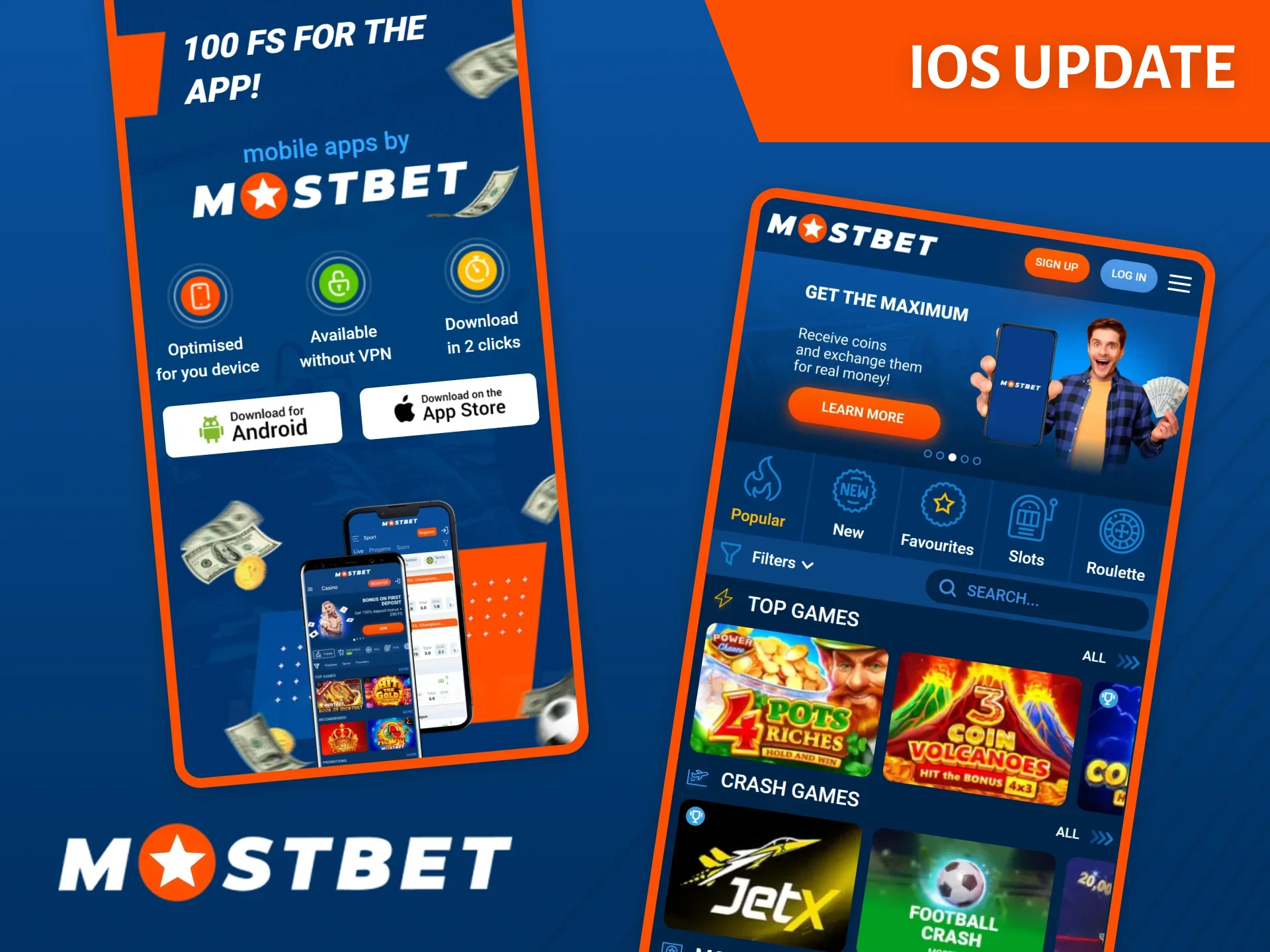 See instructions on how to update the Mostbet app on iOS.