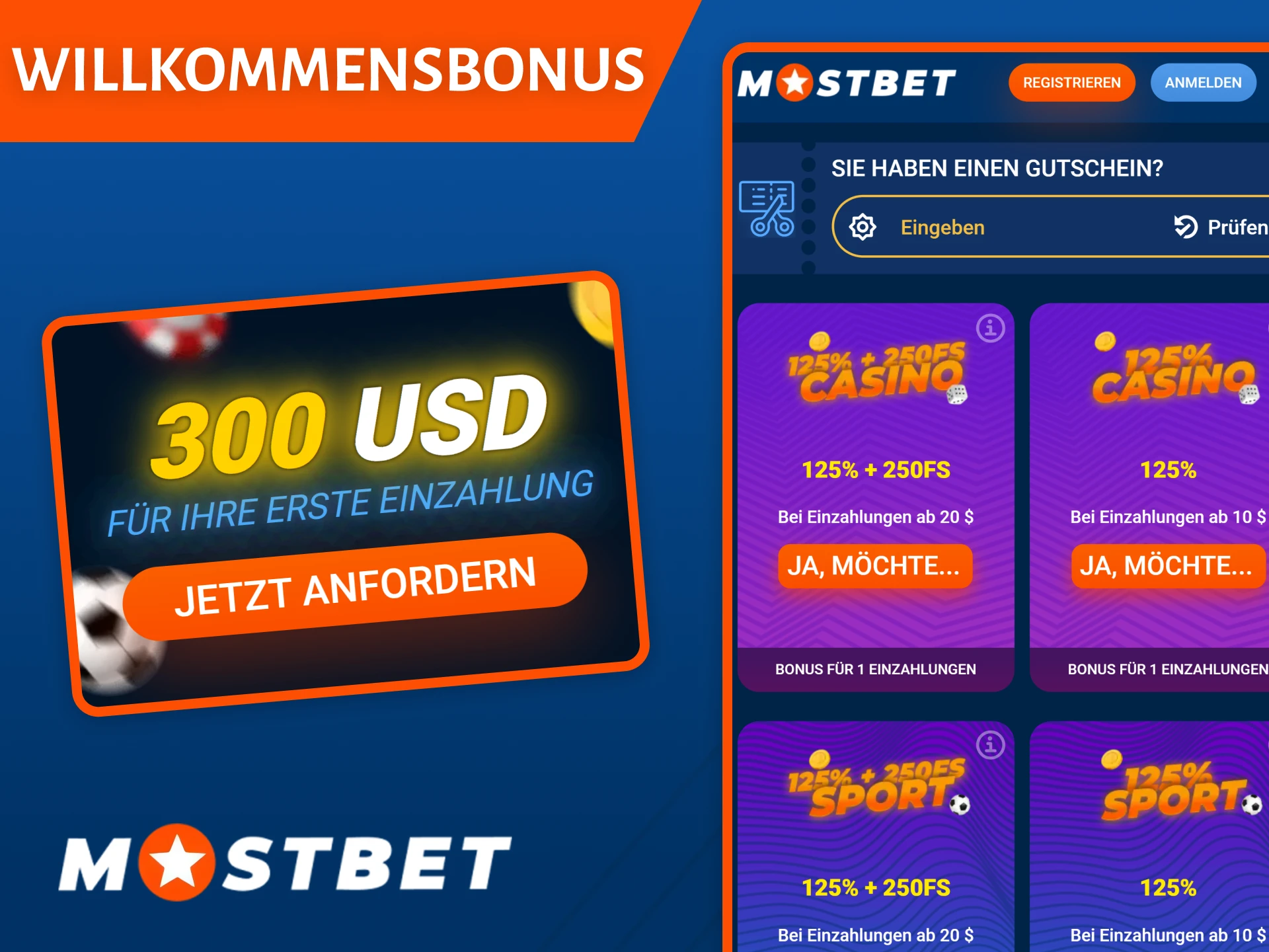 Registrieren Sie sich auf der Mostbet-Plattform und erhalten Sie einen Willkommensbonus direkt in der App.