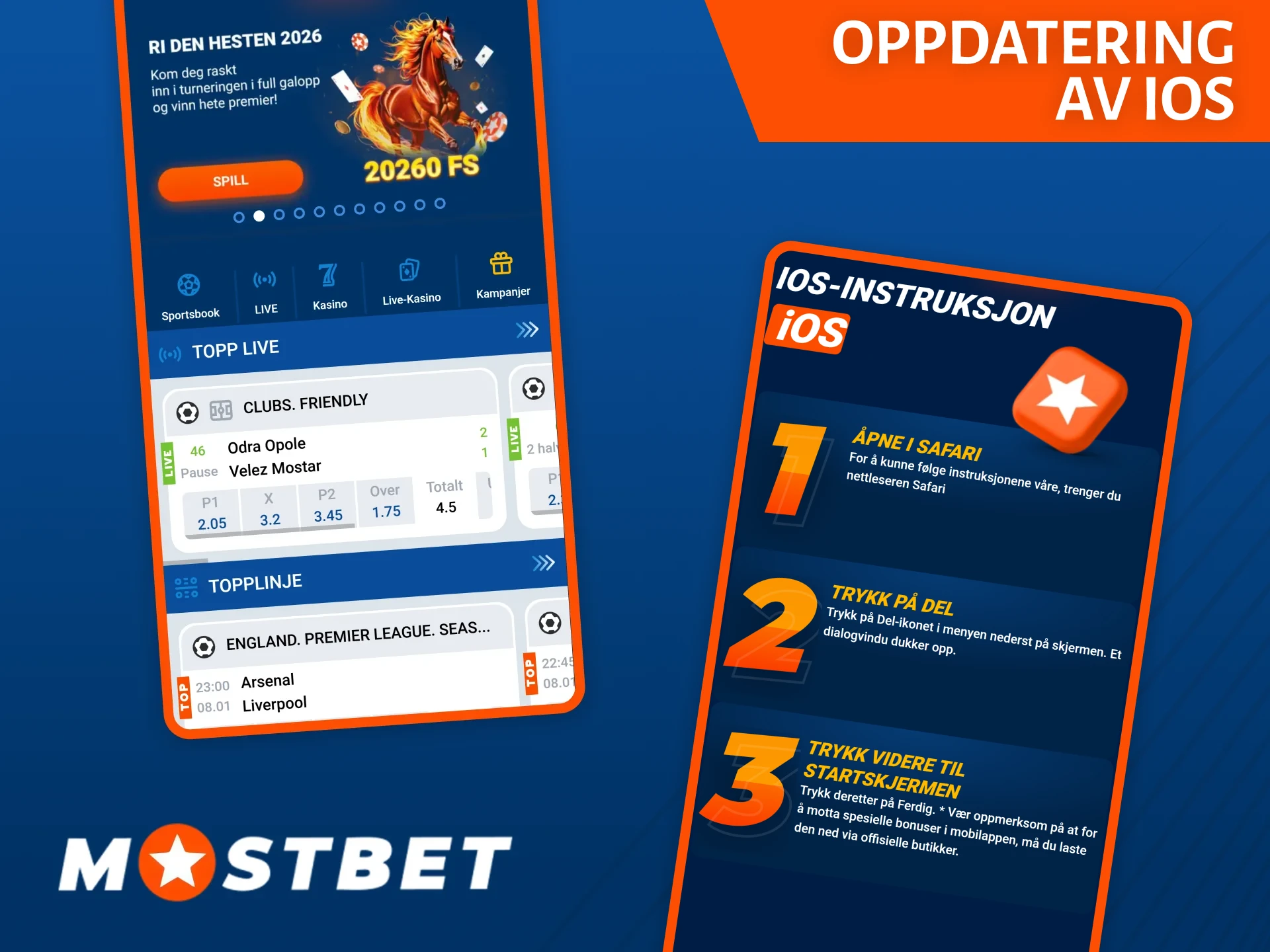 Se instruksjoner om hvordan du oppdaterer Mostbet-appen på iOS.
