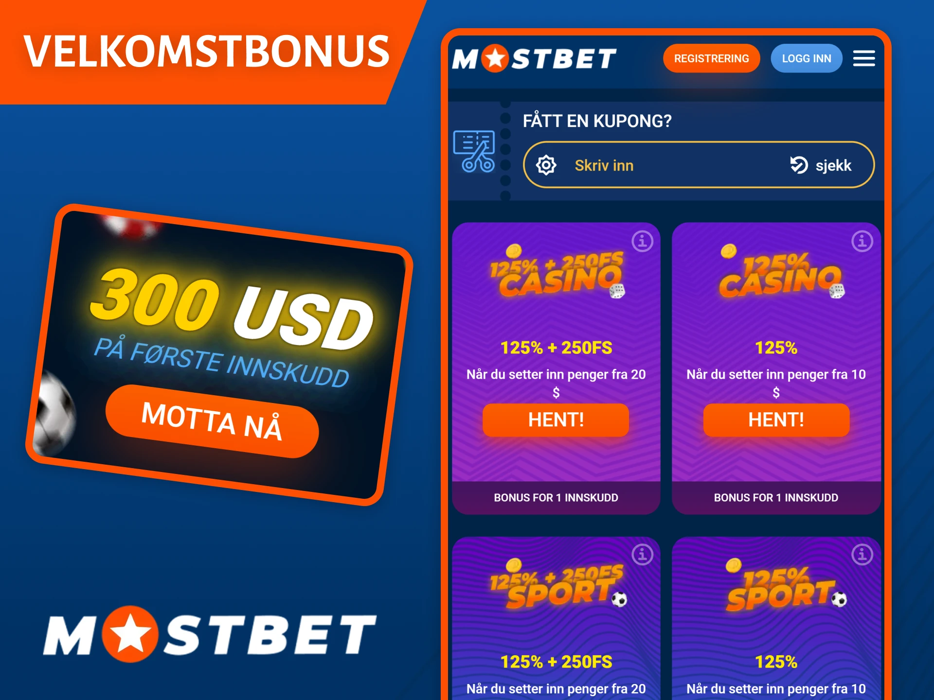 Registrer deg på Mostbet-plattformen og motta en velkomstbonus direkte i appen.