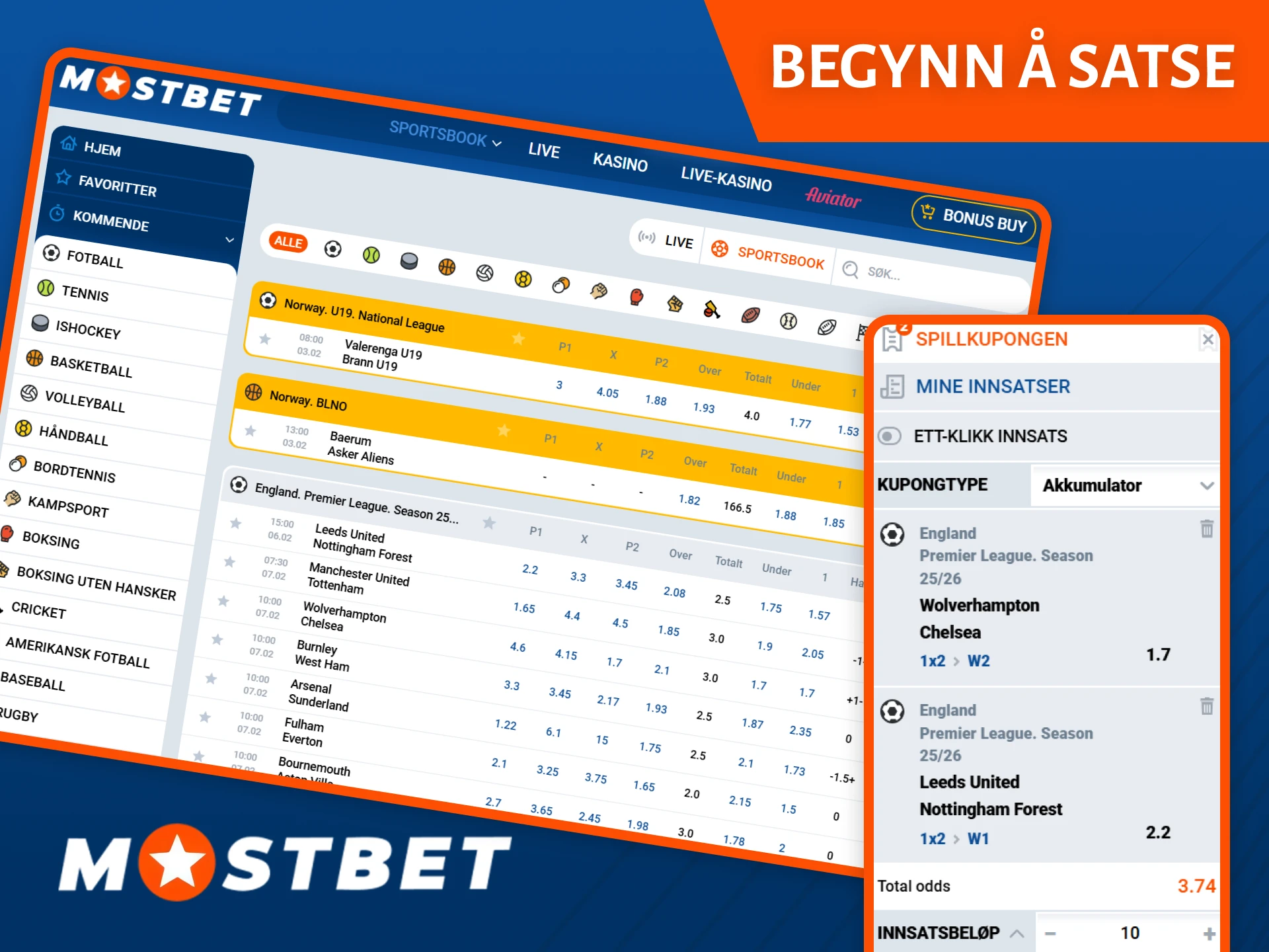 Finn ut hvordan du kan begynne å tippe på sport på Mostbet-nettstedet.