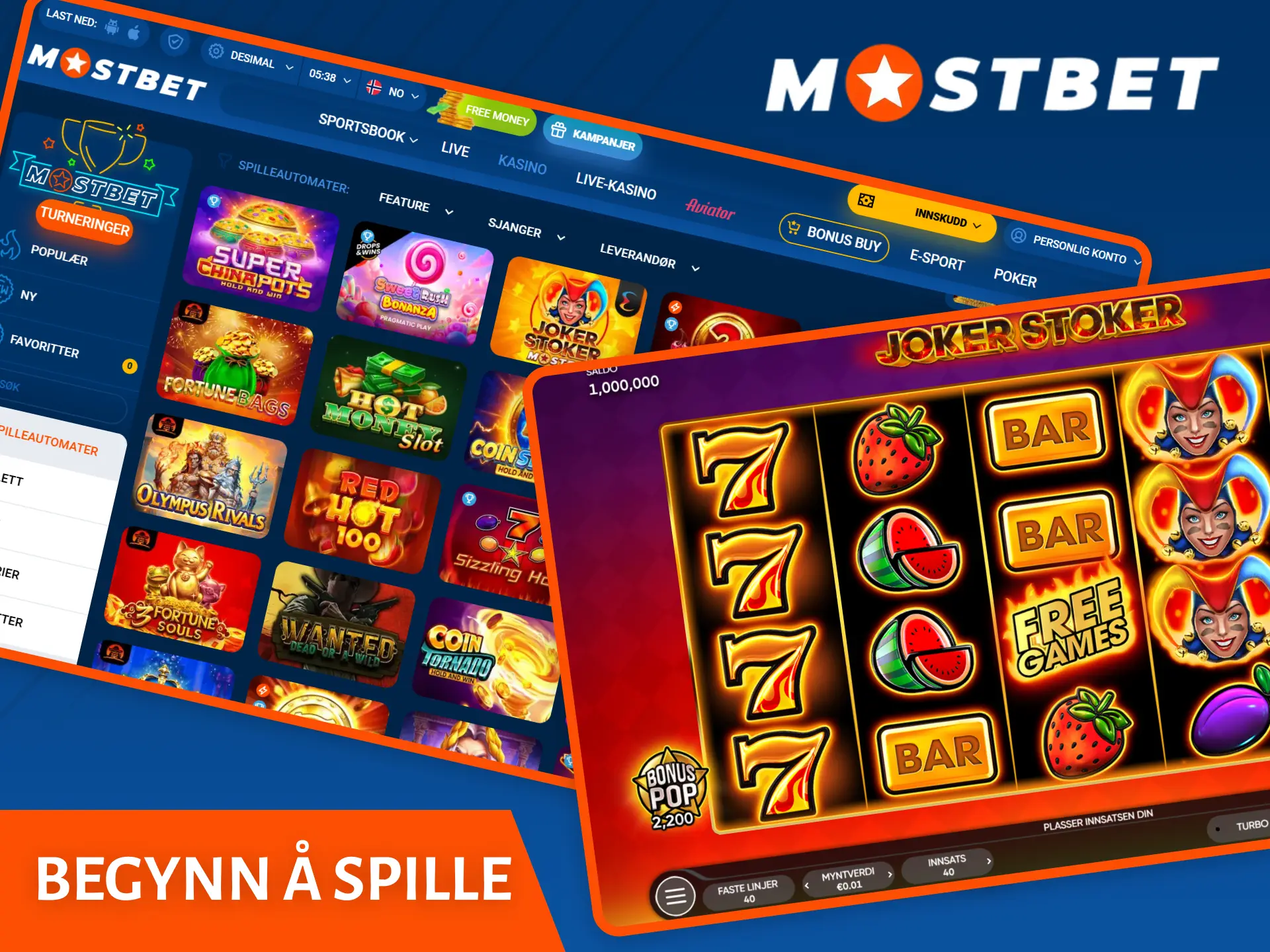 Begynn å spille kasinospill på den offisielle Mostbet-plattformen.