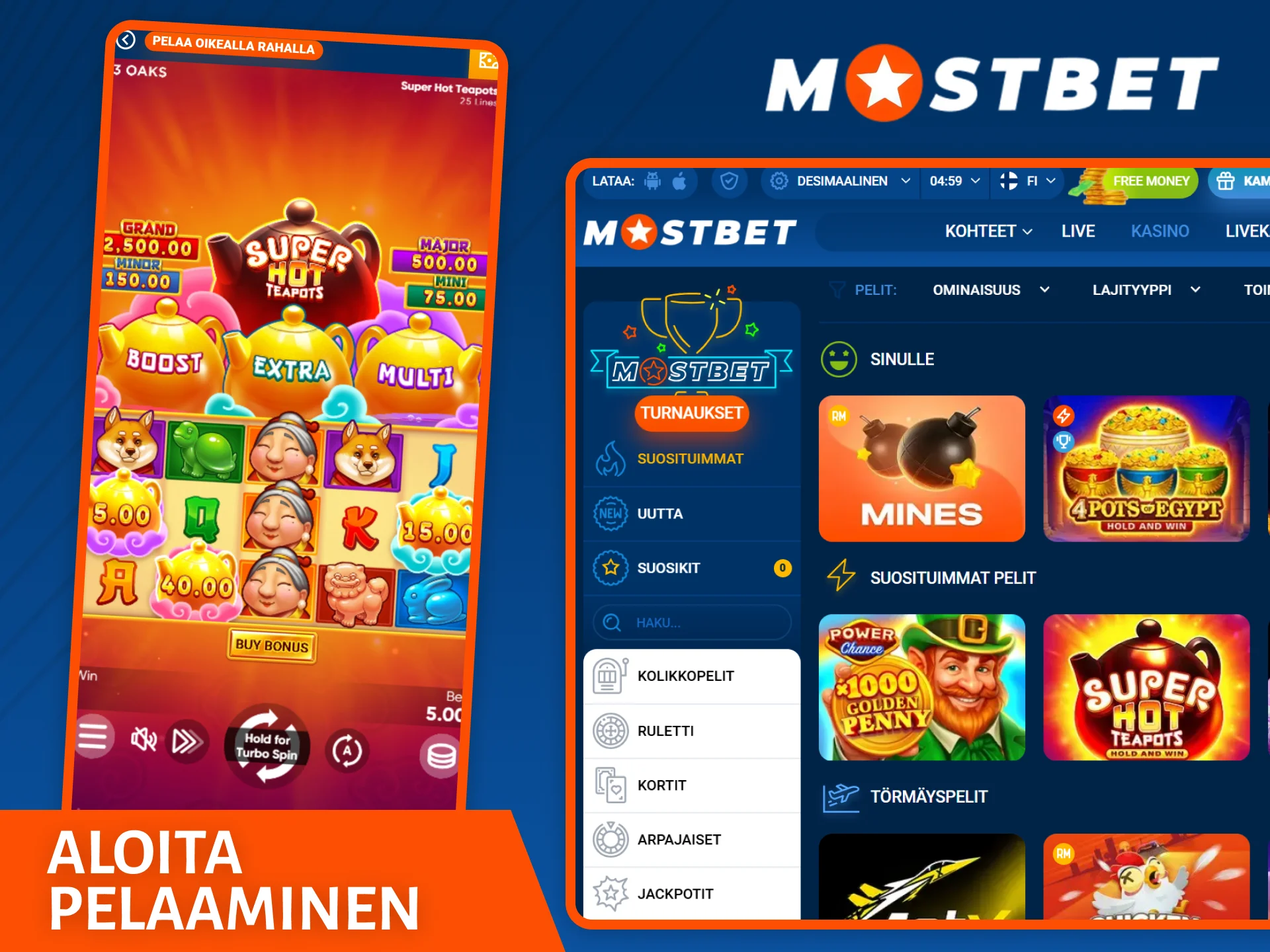 Aloita kasinopelien pelaaminen virallisella Mostbet alustalla.