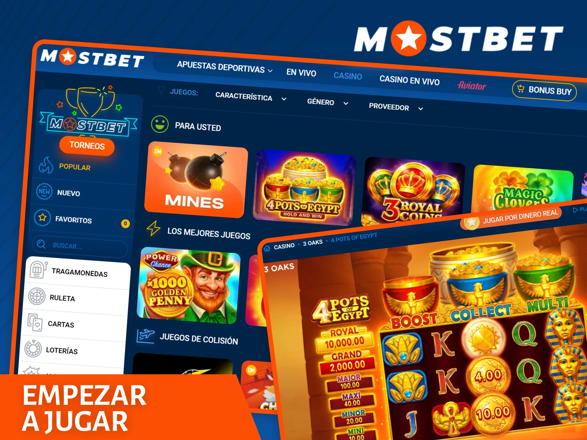 Comience a jugar juegos de casino en la plataforma oficial Mostbet.