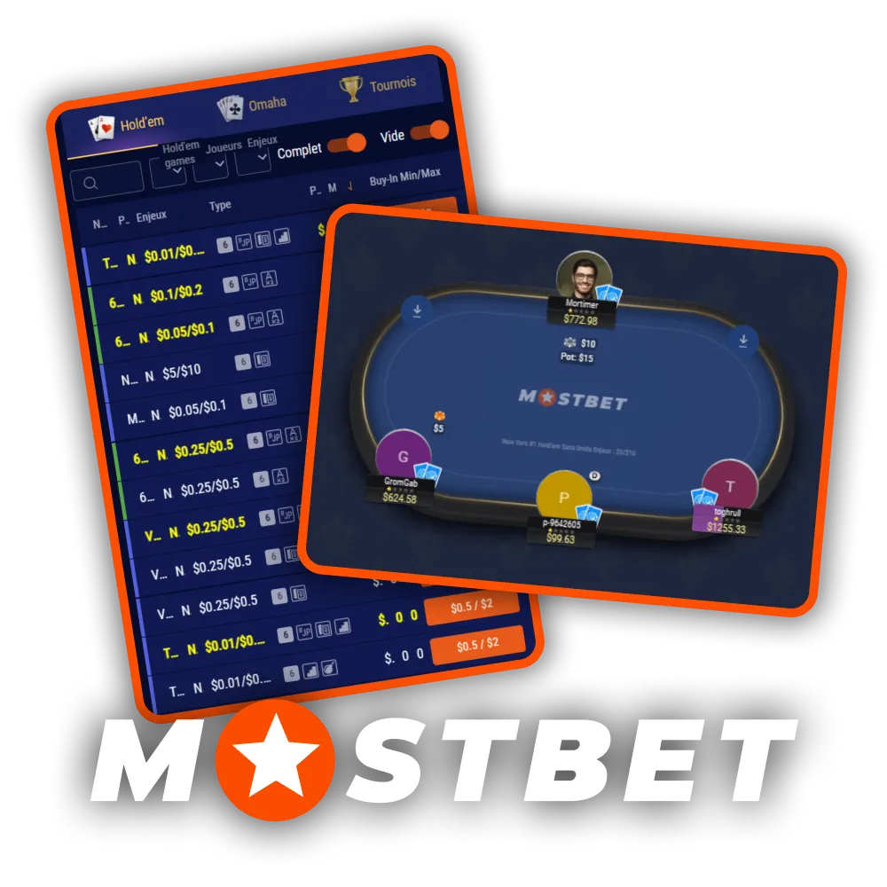 Profitez d'une partie de poker sur le site web de Mostbet.