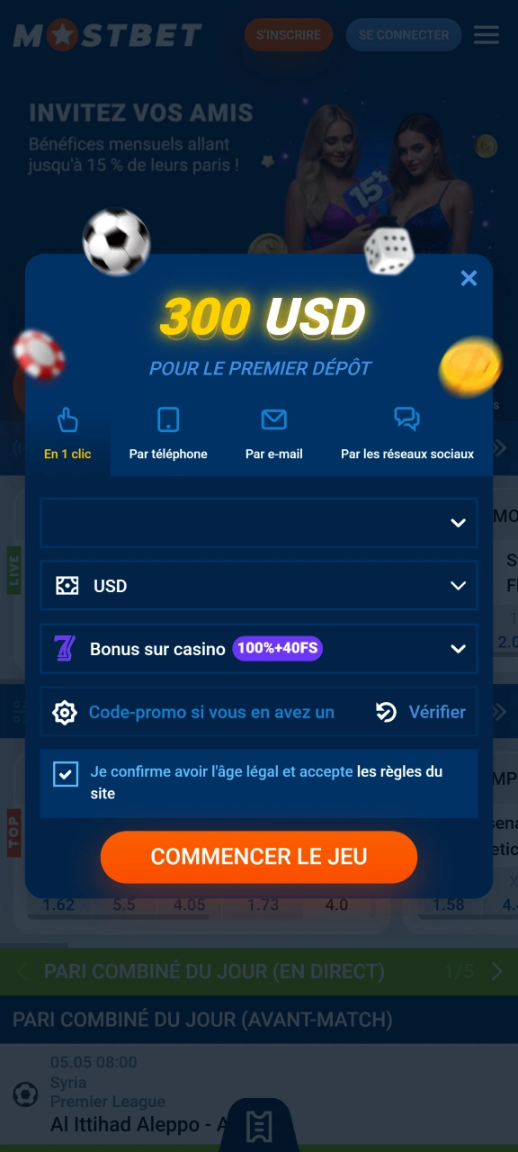 Le site web de Mostbet propose des méthodes d'inscription pratiques.