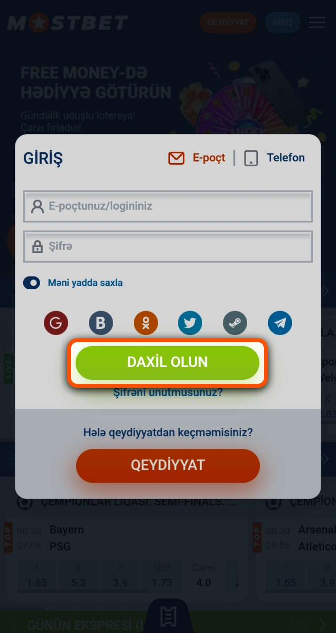 Mostbet idman mərc saytındakı hesabınıza tez bir zamanda daxil olmaq üçün yaşıl düyməni klikləyin.