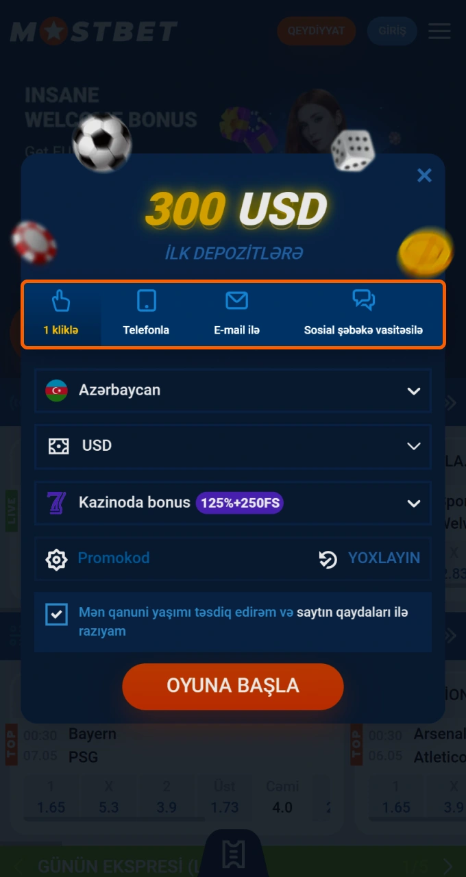Maksimum rahatlıq üçün Mostbet-də bir kliklə, telefonla, e-poçtla və ya sosial media vasitəsilə qeydiyyatdan keçin.