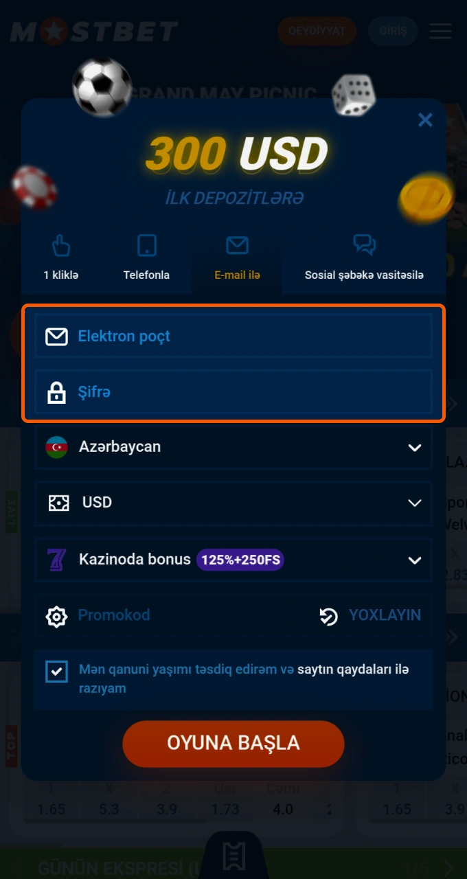 Maraqlı Mostbet icmasına qoşulmaq üçün e-poçtunuzu doldurun və parol yaradın.
