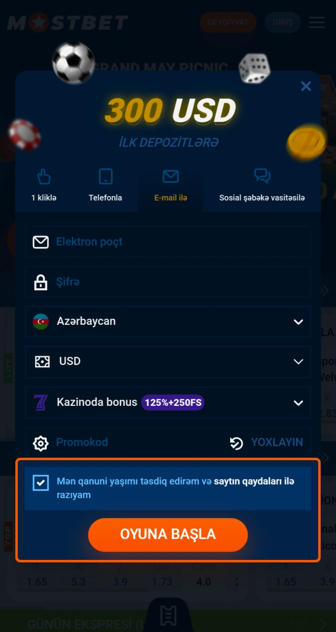 Rəsmi Mostbet kazinosunda oynamağa başlamaq üçün yaşınızı təsdiqləyin və şərtləri qəbul edin.