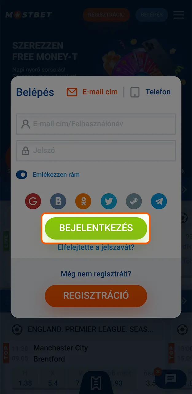 Jelentkezzen be a Mostbet-fiókjába.