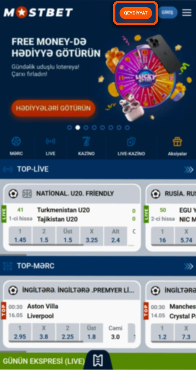 Oyun icmasına qoşulmaq üçün rəsmi Mostbet veb saytında qeydiyyat düyməsini basın.