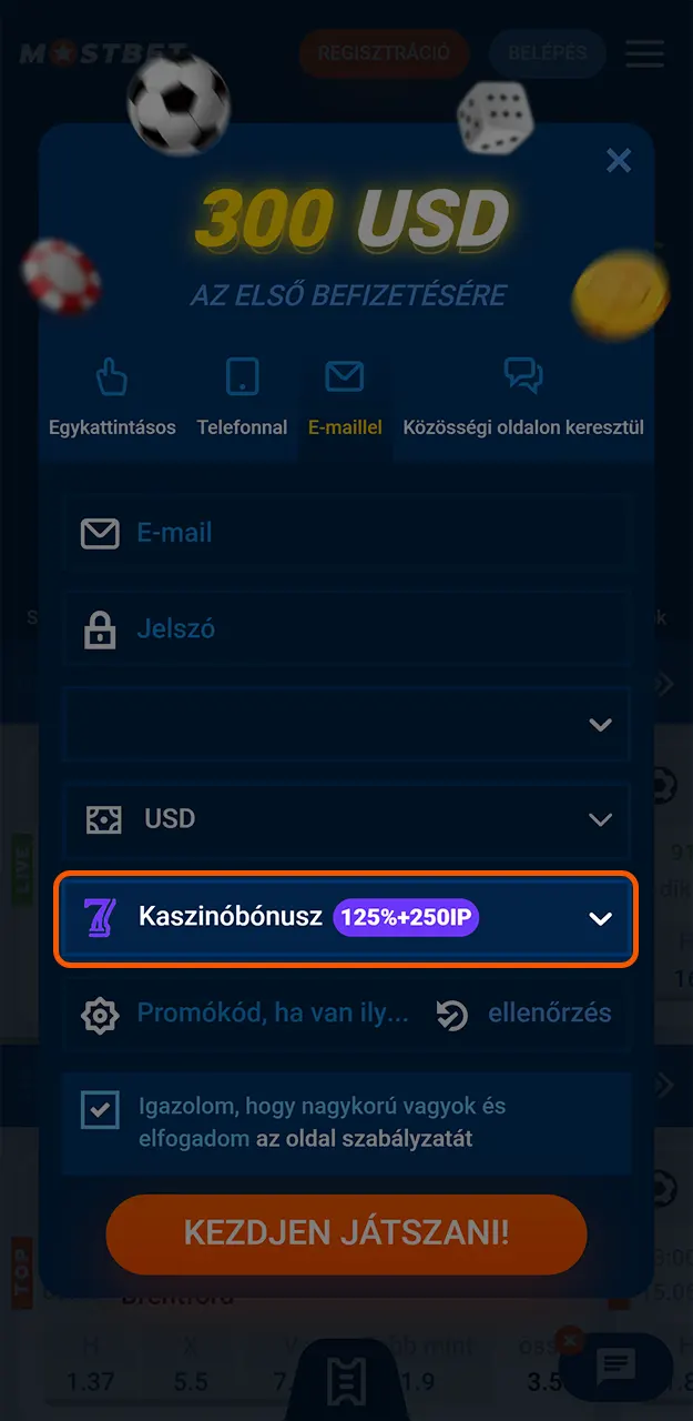 Válassza ki az üdvözlő bónuszt a Mostbet-en, hogy jól induljon.